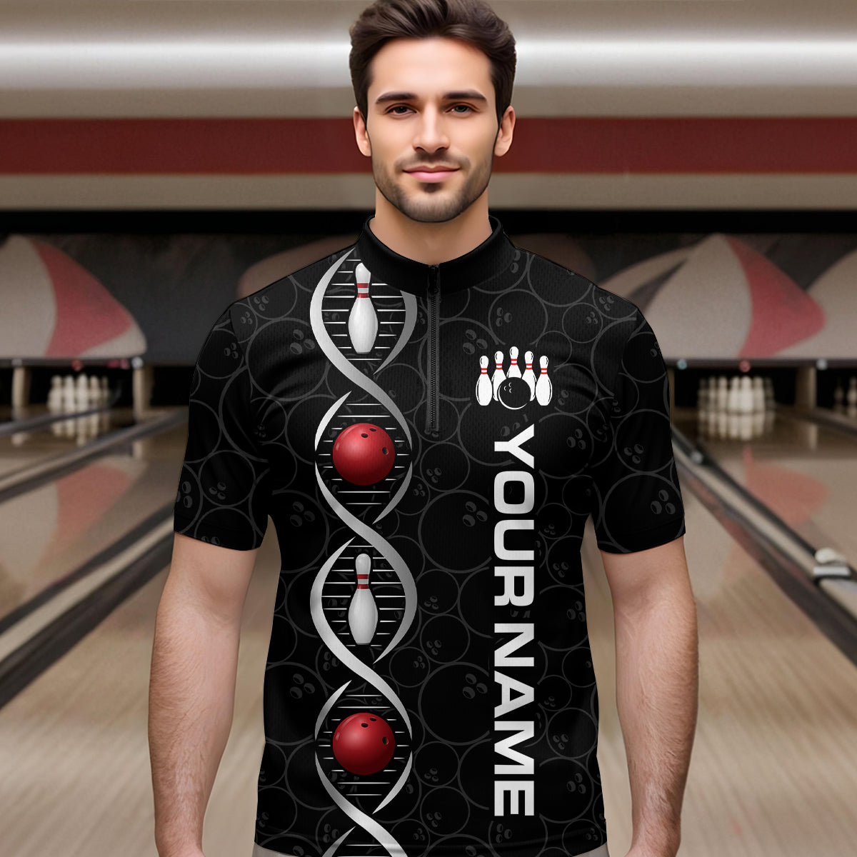 DNA Bowling Shirt Bowling Jersey Men Personalized Bowling League Polo & 1/4 Zip HNT34