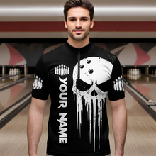 Load image into Gallery viewer, Black Skull Bowling Jersey Men Custom Bowling Team Shirts Bowling Men Quarter-zip Shirt CP31