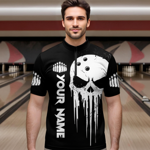 Black Skull Bowling Jersey Men Custom Bowling Team Shirts Bowling Men Quarter-zip Shirt CP31