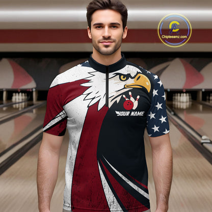 Eagel Bowling Custom Men Bowling Shirt Polo & Quarter-Zip Bowling Team Jerseys HNT63