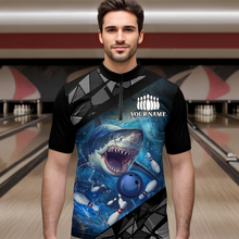 Load image into Gallery viewer, Custom Shark Bowling League Shirts For Men, Personalized Bowling Team Jerseys Polo &amp; Quarter-Zip HNT36