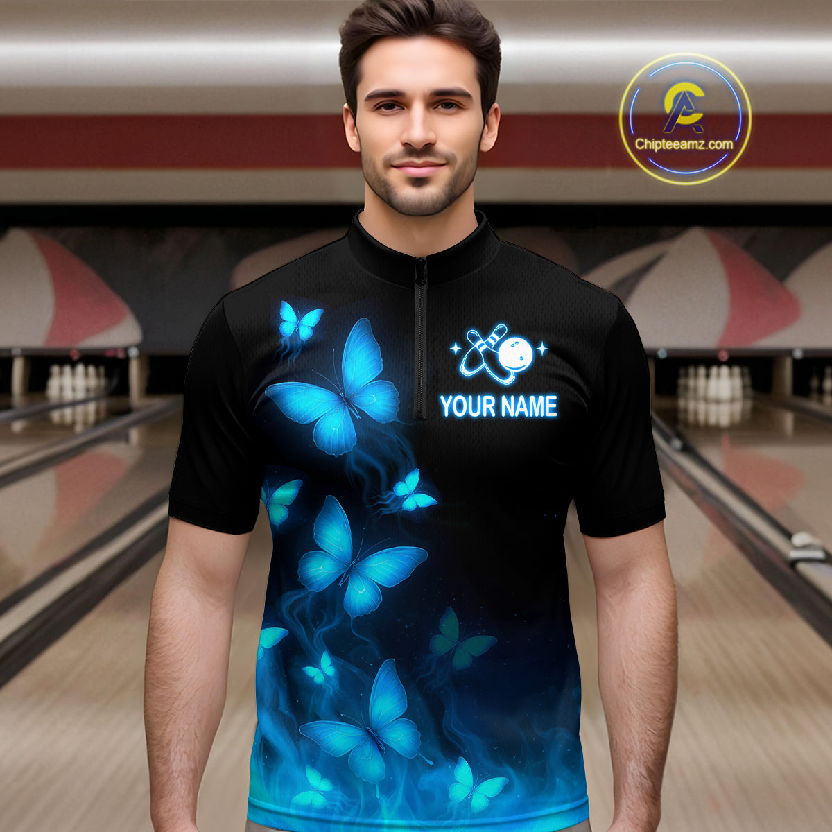 Blue Butterflies Bowling Shirts Women Men Team Custom Bowling Jerseys for Bowlers MBL138