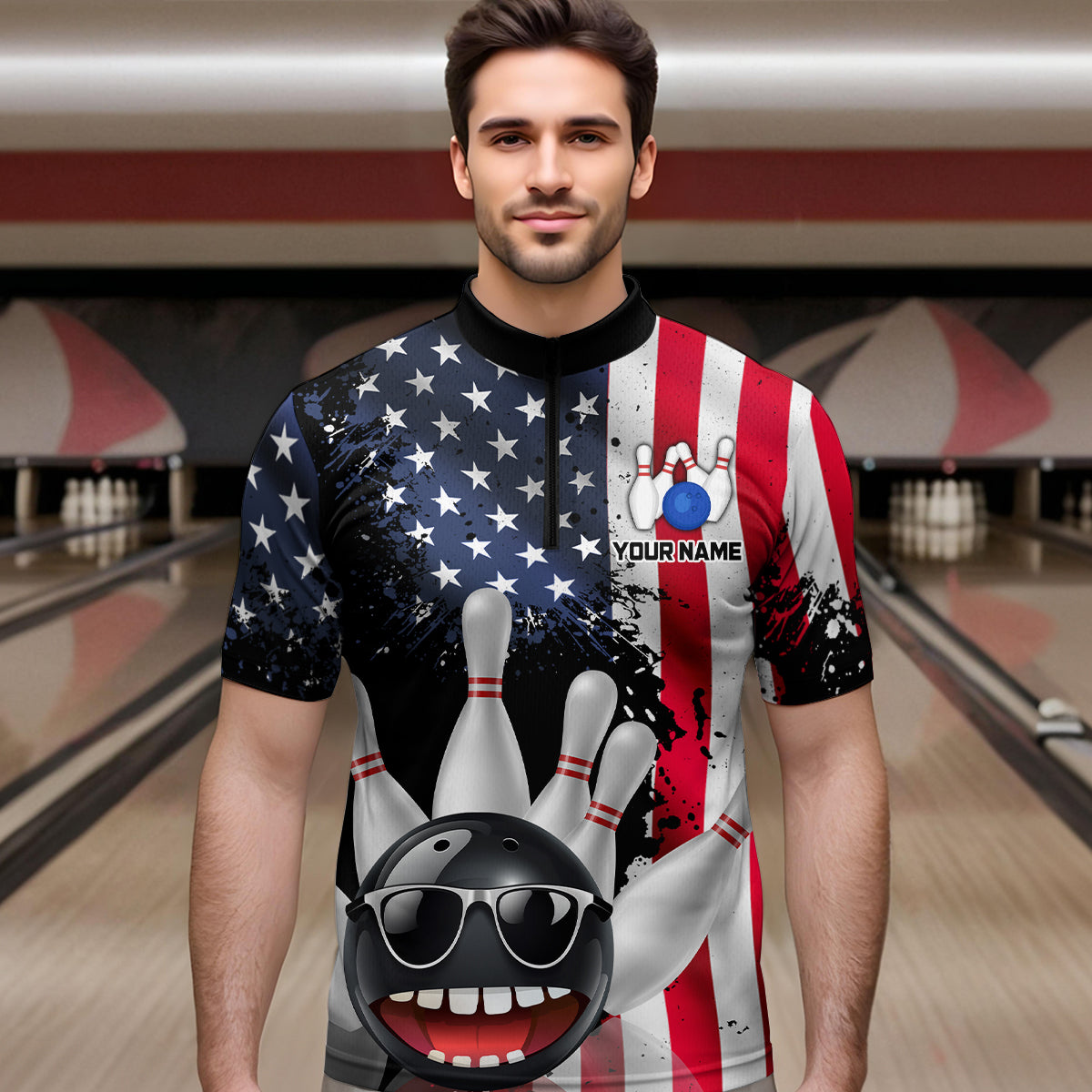 American Flag Bowling Shirts for Men Women Funny Bowling Jersey Team Bowling Shirt MBL10