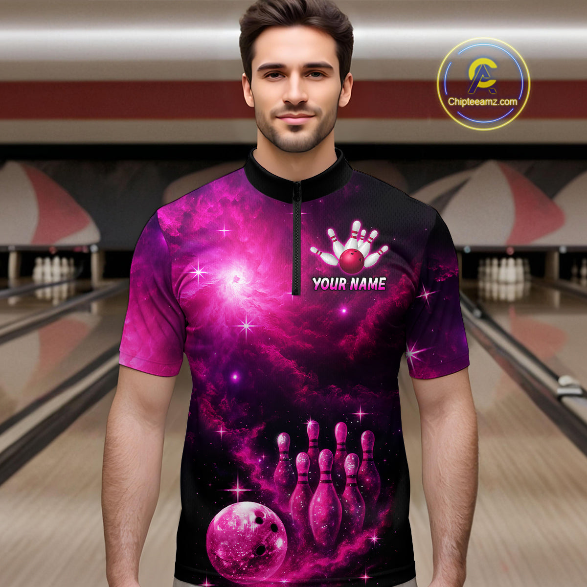Custom Pink Galaxy Bowling Shirts for Women Men Bowling Jersey for Team Bowl Outfit MBL124