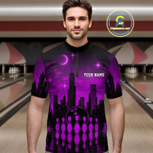 Load image into Gallery viewer, Purple Bowling Custom Men Bowling Shirt Polo &amp; Quarter-Zip Bowling Team Jerseys HNT66