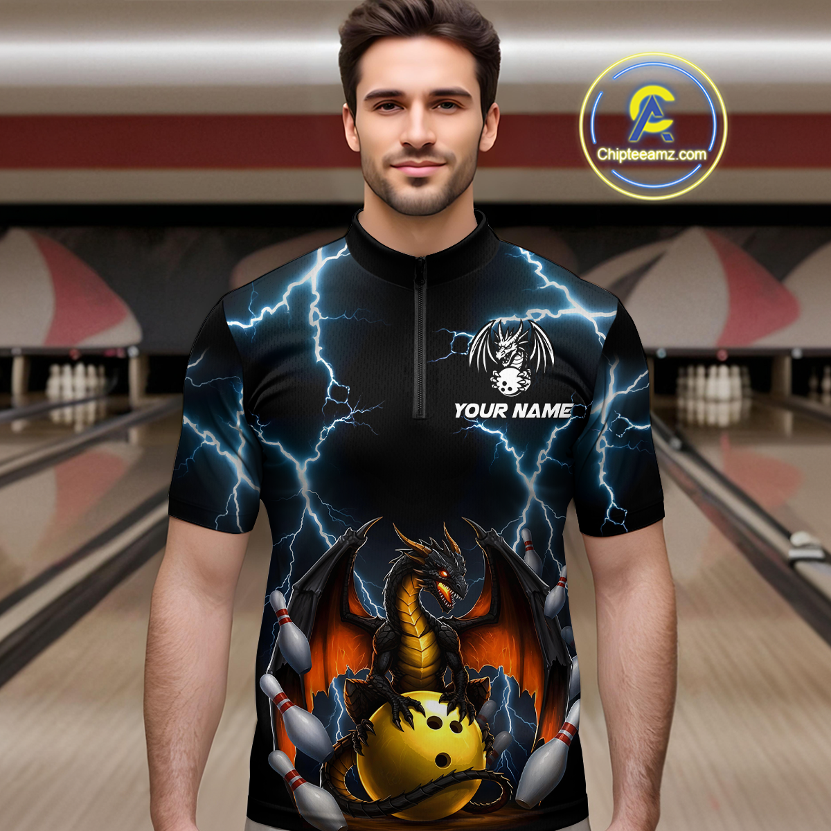 Dragon Thunder Bowling Custom Men Bowling Shirt Polo & Quarter-Zip Bowling Team Jerseys HNT55
