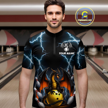 Dragon Thunder Bowling Custom Men Bowling Shirt Polo & Quarter-Zip Bowling Team Jerseys HNT55