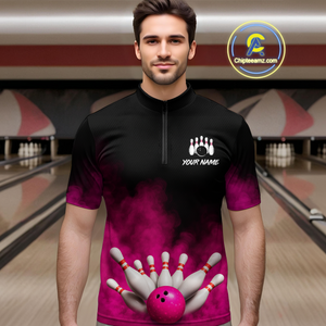 Pink Smoke Bowling Shirts for Men Women Team Personalized Bowling Polo and Quarter Zip MBL130