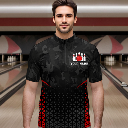 Bowling Shirt for Men 3D Custom Name Bowling Jersey Shirts Team Bowling League Polo & Quarter-Zip HNT15