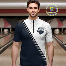 Load image into Gallery viewer, Dark Blue Bowling Custom Men Bowling Shirt Polo &amp; Quarter-Zip Bowling Team Jerseys HNT64