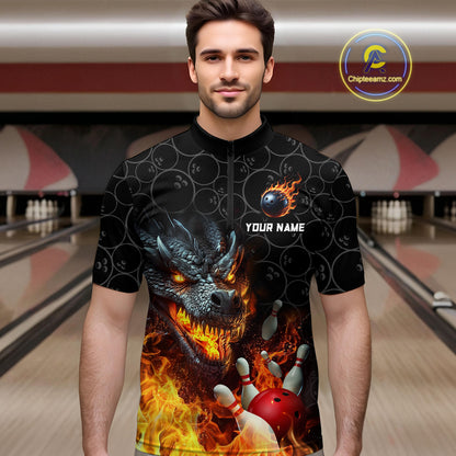 Custom Dragon Flaming Bowling Shirt for Men and Women Team Name Bowling Jersey MBL96
