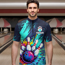 Load image into Gallery viewer, Custom Teal Bowling Shirt for Women Men Bowling Water Color Bowling Polo &amp; 1/4 Zip Shirts MBL37