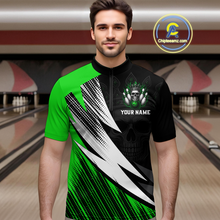 Load image into Gallery viewer, Green Skull Crown Bowling Custom Men Bowling Shirt Polo &amp; Quarter-Zip Bowling Team Jerseys HNT65