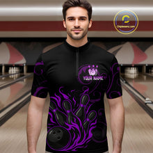 Load image into Gallery viewer, Black And Purple Flame Custom Dragon Bowling Team Shirts For Men, Bowling Uniform Outfit NQS9963