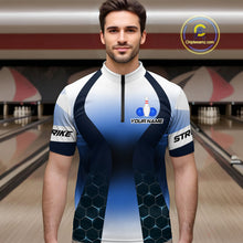 Load image into Gallery viewer, White and Blue Bowling Shirts for Men Women Team Custom Bowling Polo &amp; Quarter Zip MBL105