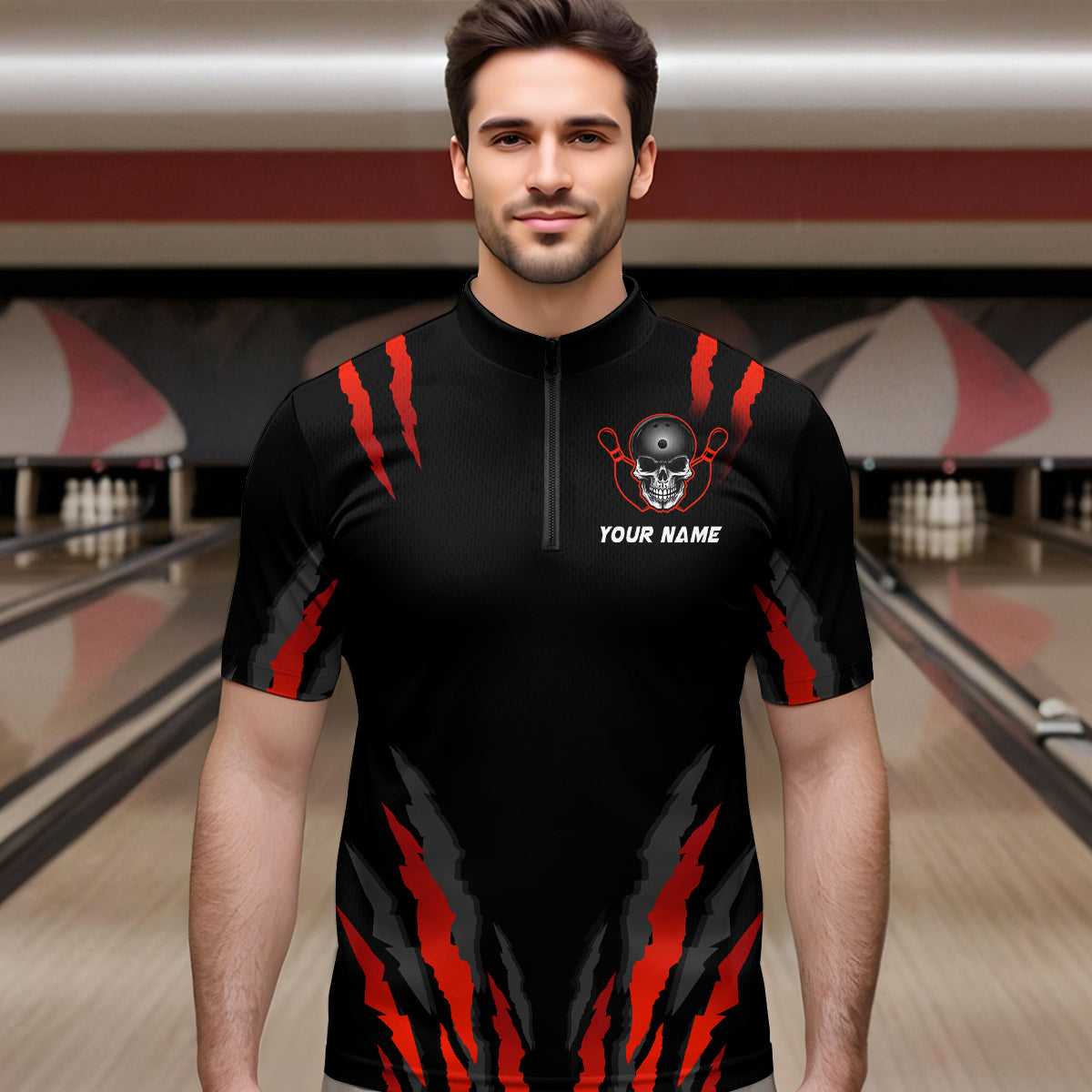 Skull Bowling Custom Men Bowling Polo & Quarter-Zip Bowling Team Jerseys HNT47