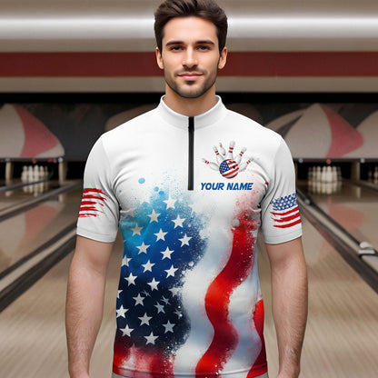 American Flag Bowling Shirts Custom Bowling Shirt for Women Men Patriotic Bowling Polo MBL04