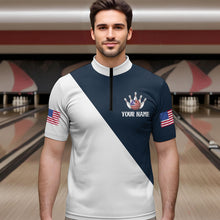 Load image into Gallery viewer, American Flag Bowling Shirts Blue&amp;White Bowling Jersey for Men Women Bowling Jersey MBL34