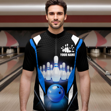 Load image into Gallery viewer, Blue Bowling Shirt for Men and Women Bowling Jersey with Team Bowling Polo &amp; 1/4 Zip MBL42