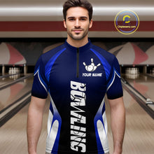Load image into Gallery viewer, Custom Blue Bowling Shirt for Men Women Team Bowling Jerseys Polo 1/4 Zip MBL106