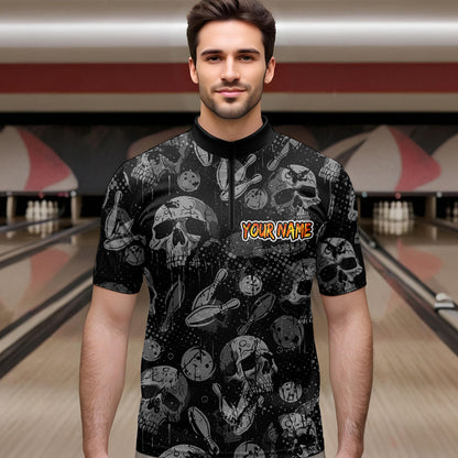 Men Skull Custom Bowling Team Shirts Unisex Bowling Men Short Sleeve Polo & Quarter-Zip HNT42