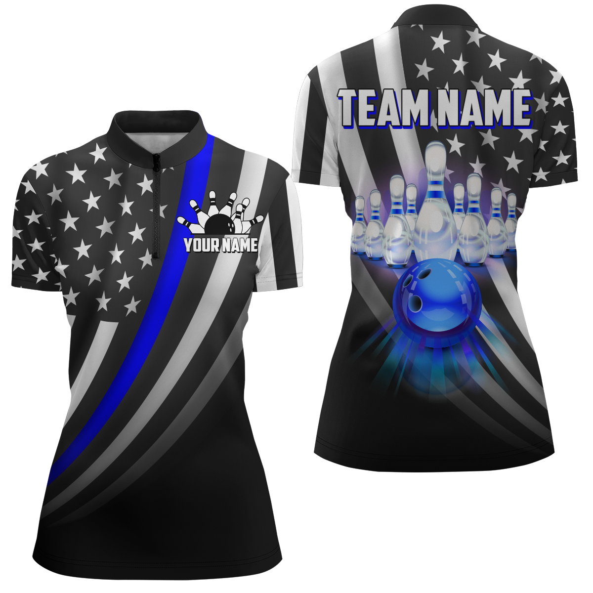 American Bowling Jersey Custom Bowling Shirt for Women Team Bowling Quarter-Zip Shirt QZT209