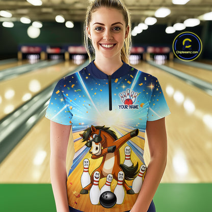 Funny Horse Bowling Jersey for Women Custom Bowling Team Shirts Bowling League Polo & 1/4 Zip HNT182