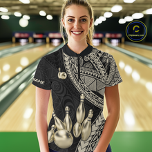 Load image into Gallery viewer, Black and Gold Tribal Pattern Bowling Jersey for Women Bowling Uniform Bowling Team Shirts HNT225