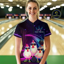 Load image into Gallery viewer, Neon Funny Family Chicken Bowling Team Shirt for Women Bowling League Jersey Outfit Polo &amp; 1/4-Zip QZT761