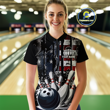 Load image into Gallery viewer, Custom Cracked US Flag Bowling Women Bowling Shirt Polo &amp; Quarter-Zip Bowling Team Jerseys HNT86