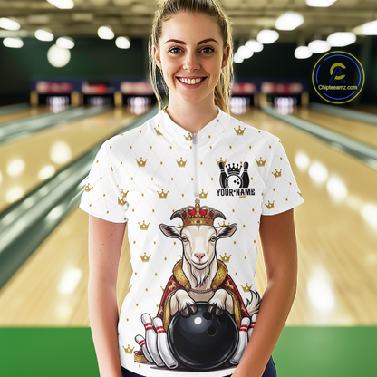 Custom King Crown Goat Bowling Shirts Funny Bowling Jersey for Women QZT1321