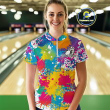 Load image into Gallery viewer, Custom Colorful Bowling Women Shirts Bowling Uniform Polo &amp; 1/4 Zip Bowling Team Jerseys HNT104