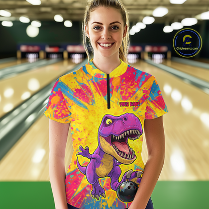 Custom Graffiti Dinosaur Bowling Jersey for Women Unisex Bowling Shirts for Team Polo & 1/4 Zip HNT240