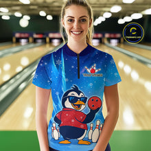 Load image into Gallery viewer, Funny Christmas Penguin Bowling Shirt for Women Custom Bowling Team Jersey Bowling Unisex QZT796