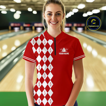 Funny red and white argyle retro Women Bowling Shirts Custom Does this shirt make my balls look big NQS10611