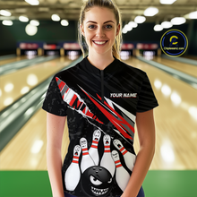 Load image into Gallery viewer, Custom Red Funny Bowling Jersey for Women Bowling Uniform Polo &amp; 1/4 Zip Bowling Team Shirts HNT128