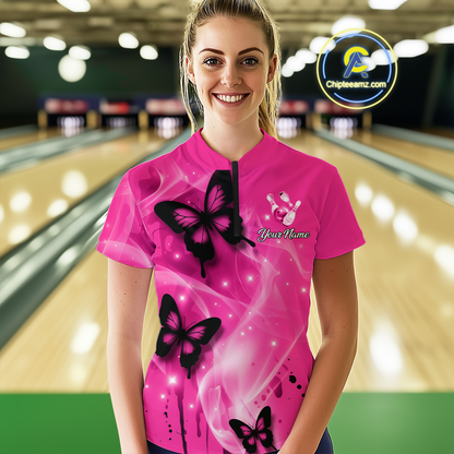 Custom Pink Butterflies Bowling Shirts for Men Women Team MBL120