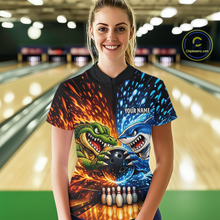 Load image into Gallery viewer, Custom Flame Shark and Alligator Bowling Jersey for Women Bowling Uniform Bowling Team Shirts HNT248