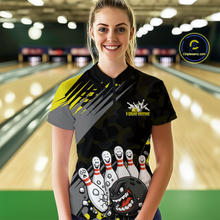Load image into Gallery viewer, Custom Yellow Funny Bowling Shirt Crazy Bowling Jersey Women Polo &amp; 1/4 Zip Bowling Outfit QZT785