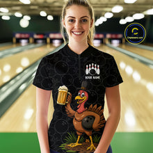 Load image into Gallery viewer, Funny Turkey Bowling Beer Thanksgiving Black Camo Custom Team bowling jerseys Women, bowling gifts NQS10974
