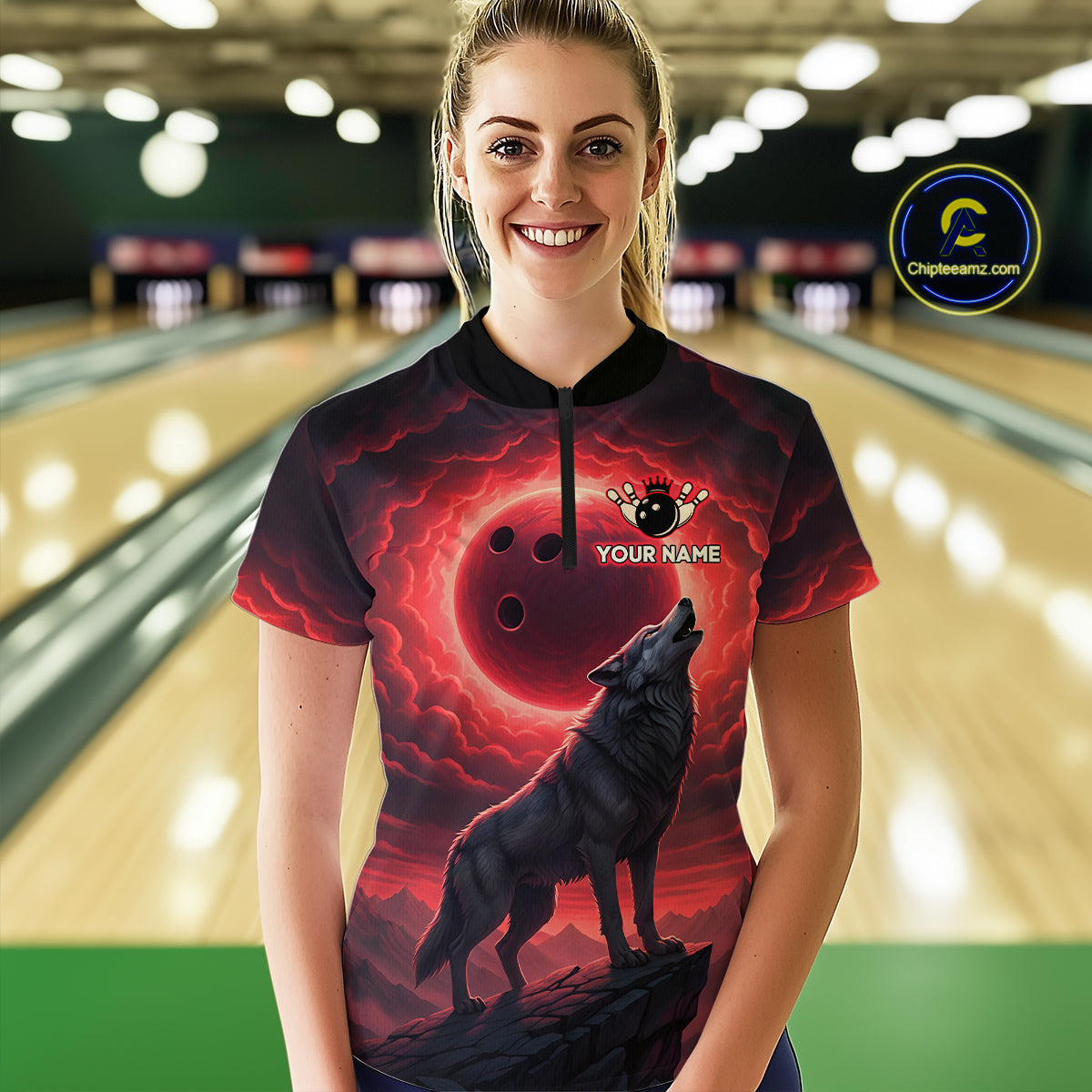 Wolf Bowling Shirts for Team Women Men Custom Bowling Jersey Bowl Polo&1/4 Zip MBL238