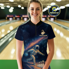 Load image into Gallery viewer, Astronaut Bowling Shirts for Women Men Team Bowling Jerseys Galaxy Bowl Polo 1/4 Zip MBL167