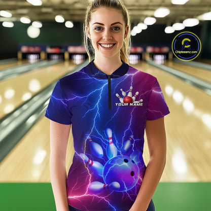 Purple Lightning Bowling Shirts for Men Women Custom Team Bowling Jerseys MBL155