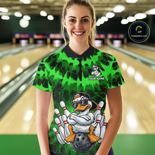 Load image into Gallery viewer, Custom Green Funny Duck Bowling Jersey for Women Bowling Uniform Polo &amp; 1/4 Zip Bowling Team Shirts HNT238