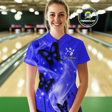 Load image into Gallery viewer, Custom Navy Blue Butterflies Bowling Shirts for Men Women Team MBL120