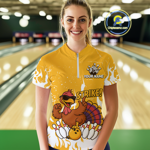Custom Yellow Funny Turkey Bowling Jersey for Women Thanksgiving Bowling Team Shirts HNT115