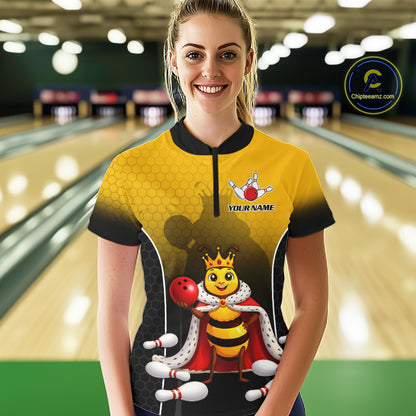 Custom King Bee Bowling Jersey for Women Bowling Team Shirts Bowling Polo & 1/4 Zip HNT266