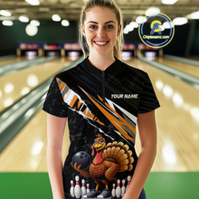 Load image into Gallery viewer, Custom Orange Funny Turkey Bowling Jersey for Women Thanksgiving Bowling Shirts Polo &amp; 1/4 Zip HNT117