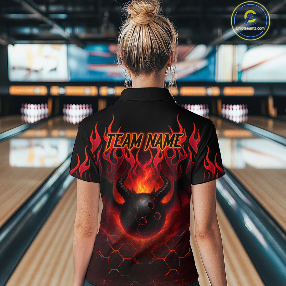 Red Flame Demon Bowling Ball Shirt for Women Custom Bowling Team Jersey Bowling Outfit QZT758