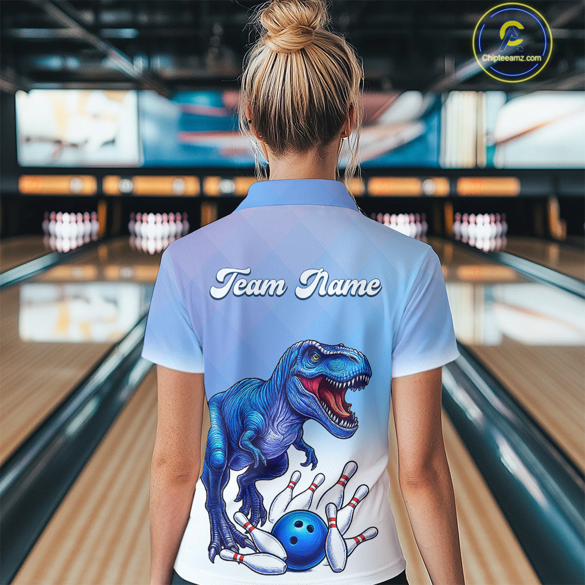 Blue Dinosaur Bowling Shirts for Men Women Custom Team Bowling Jerseys Polo and Zip Shirt MBL162